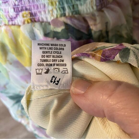 MSK Yellow Pink Ruffled Tie Front Sundress petite 14 wedding guest cottagecore - Picture 9 of 9